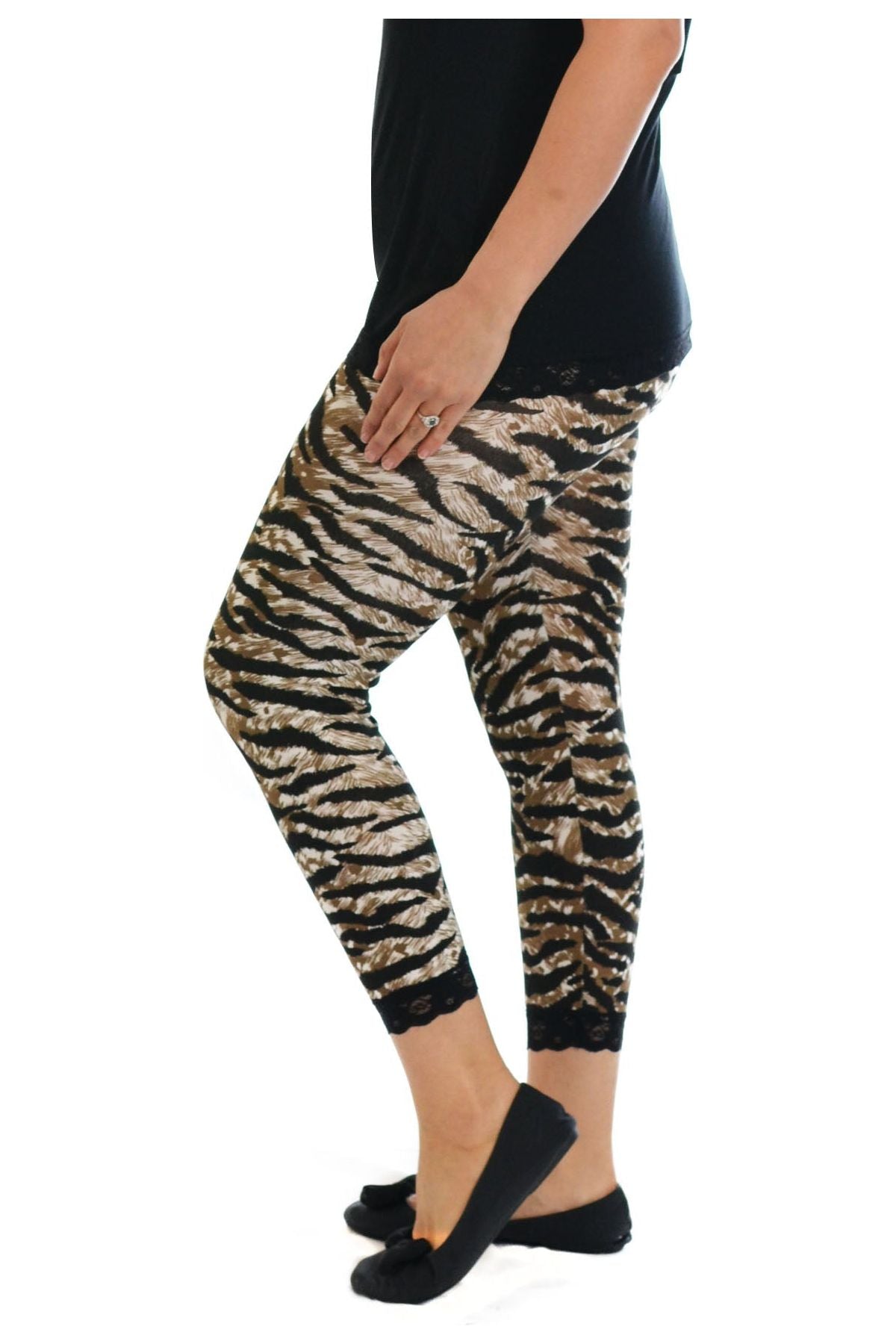 Cropped Tiger Lace Trim Leggings Leggings WearAll