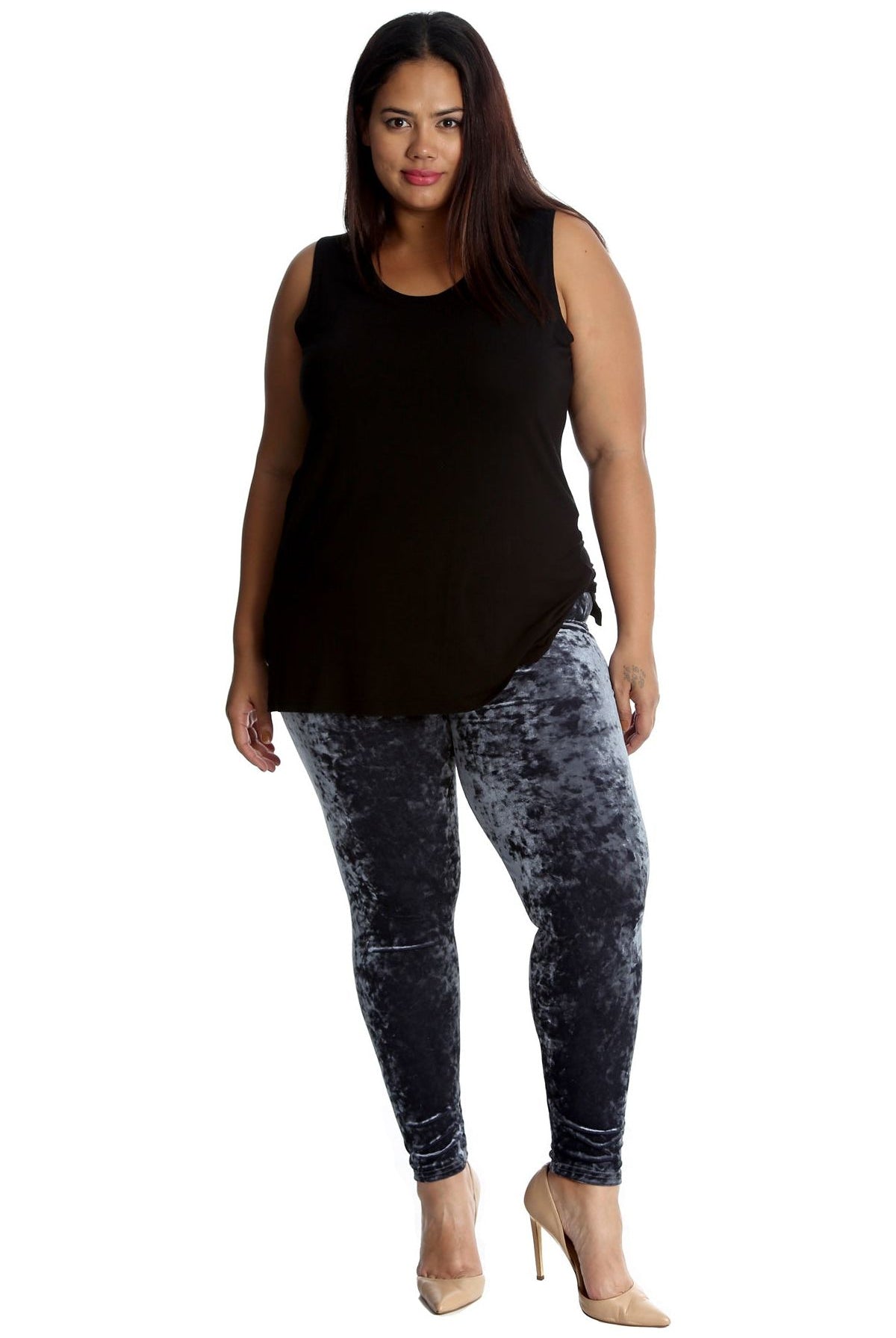 Full Length Crushed Velour Velvet Leggings Leggings WearAll 12-14 Grey