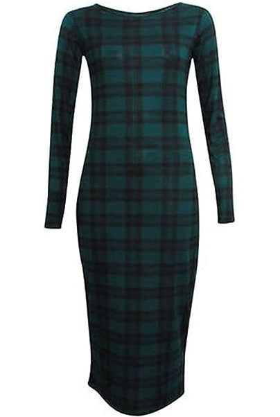 Bodycon Stretch Tartan Print Midi Dress Dress WearAll