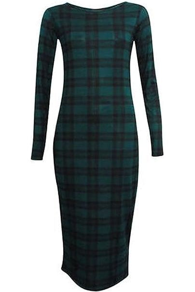 Plus Size Bodycon Stretch Tartan Print Midi Dress Dress WearAll