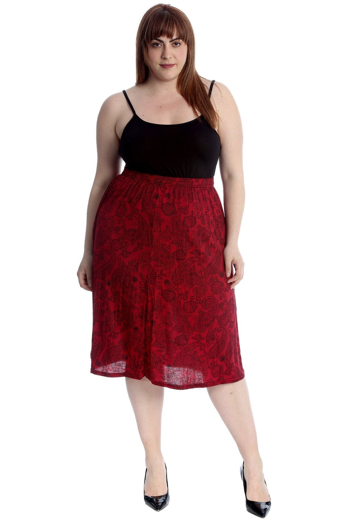Plus Size Paisley Print Midi Skirt Skirt WearAll