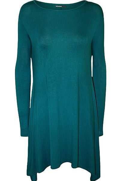 Plain Ladies Swing Dress Top Dress WearAll Teal 8-10