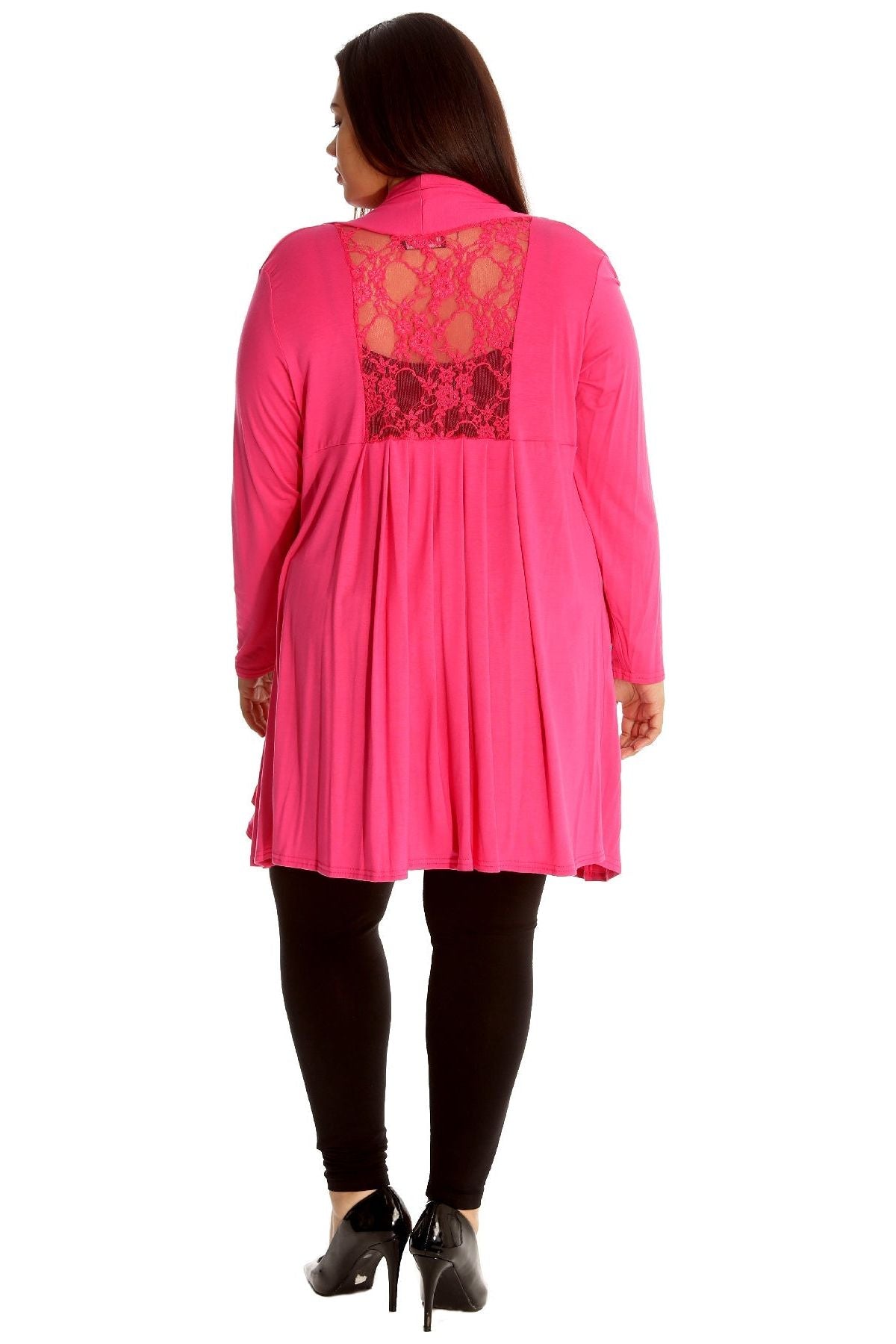 Plus Size Lace Back Open Pleated Cardigan Maxi Cardigan WearAll