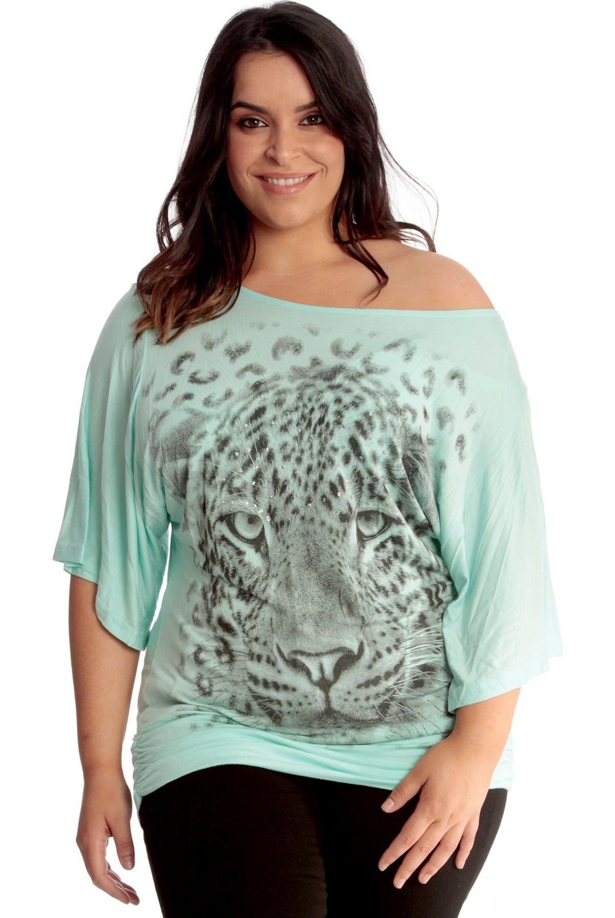Tiger Print Glitter Batwing Top Tops WearAll