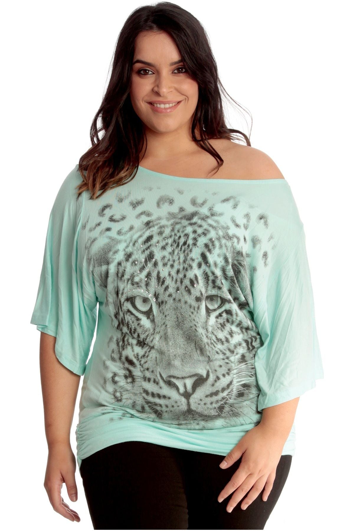 Tiger Print Glitter Batwing Top Tops WearAll
