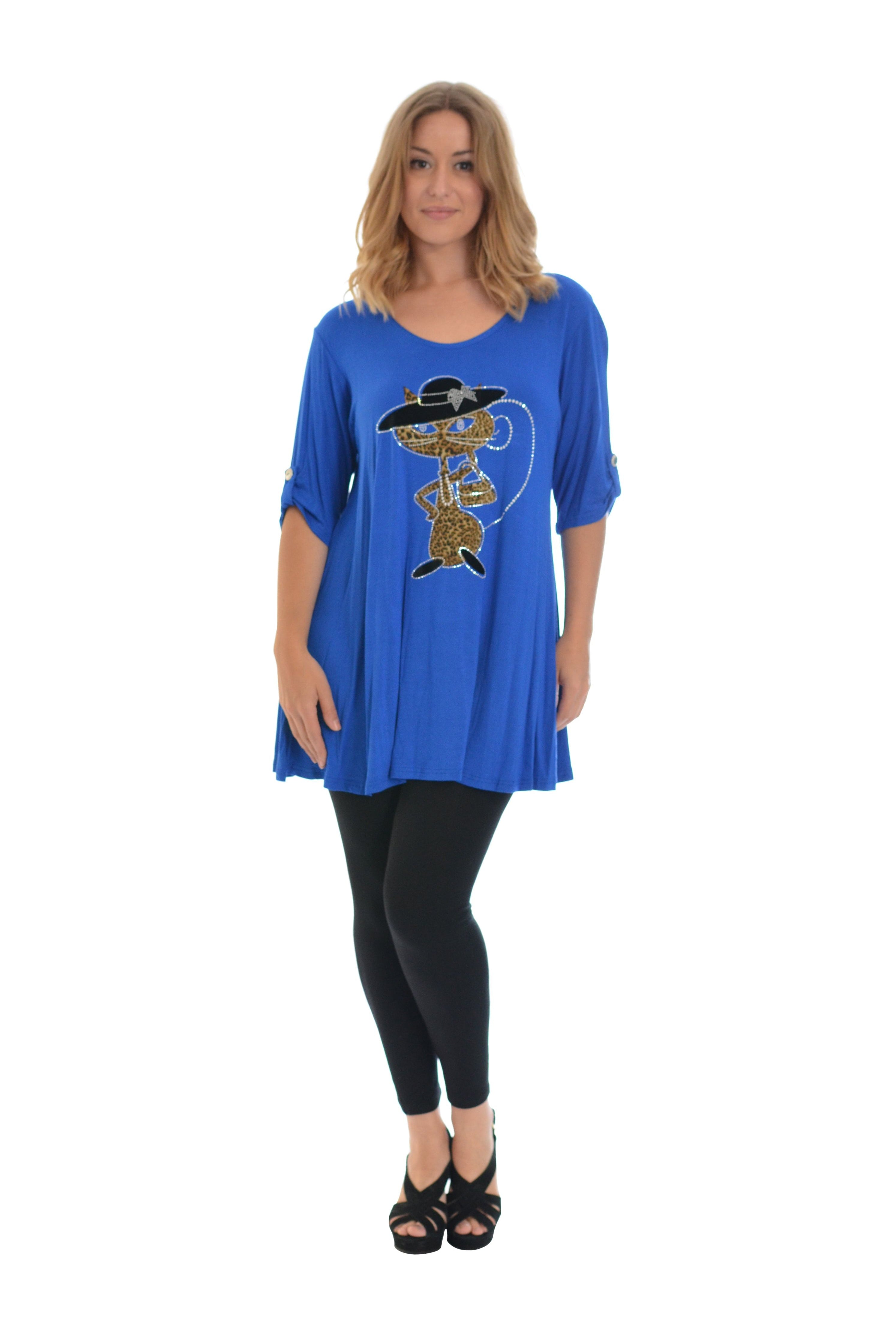 Cat With Hat Stud 2 Button Top Apparel & Accessories WearAll