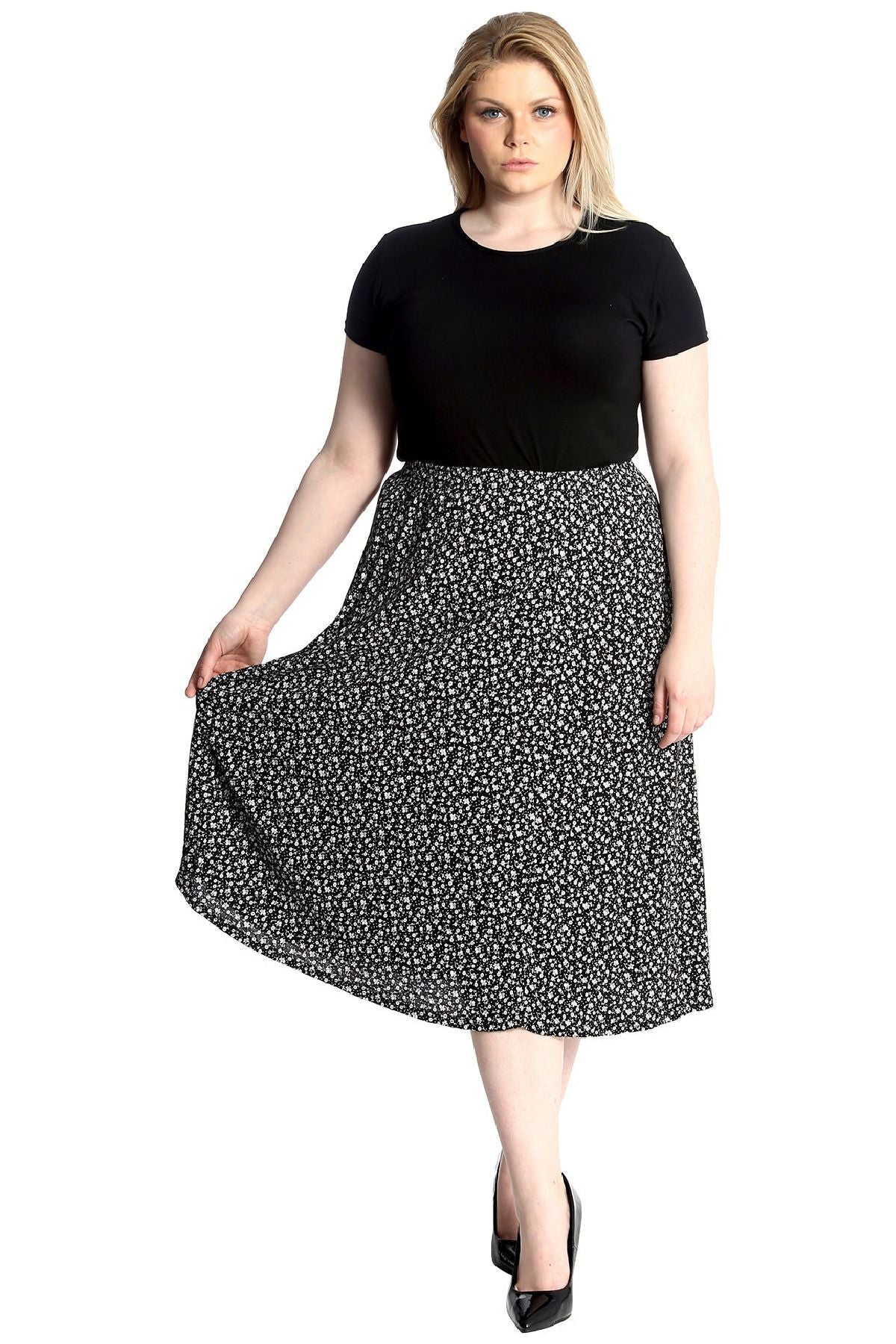 Plus Size Small Floral Print Midi skirt Skirt WearAll