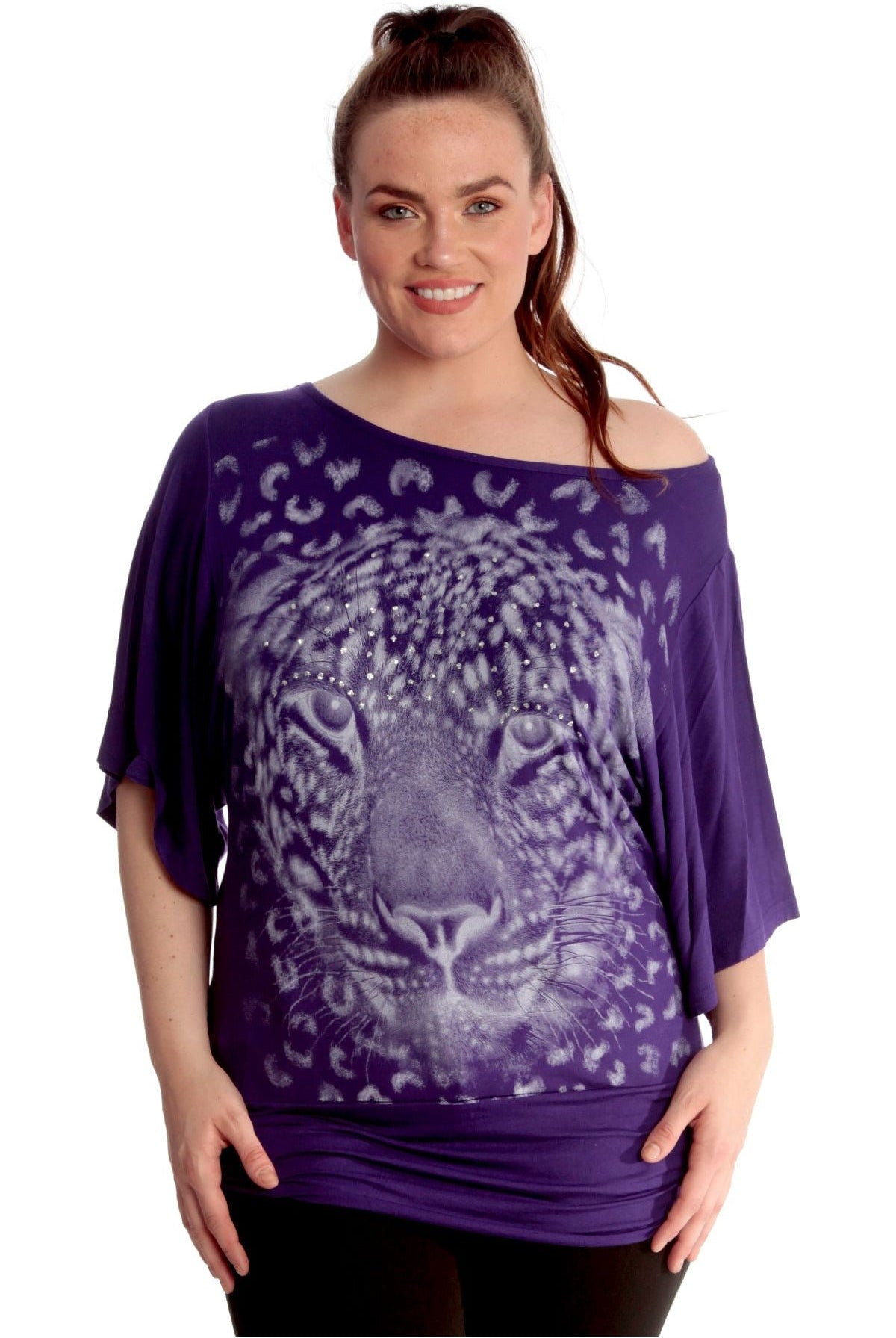 Tiger Print Glitter Batwing Top Tops WearAll