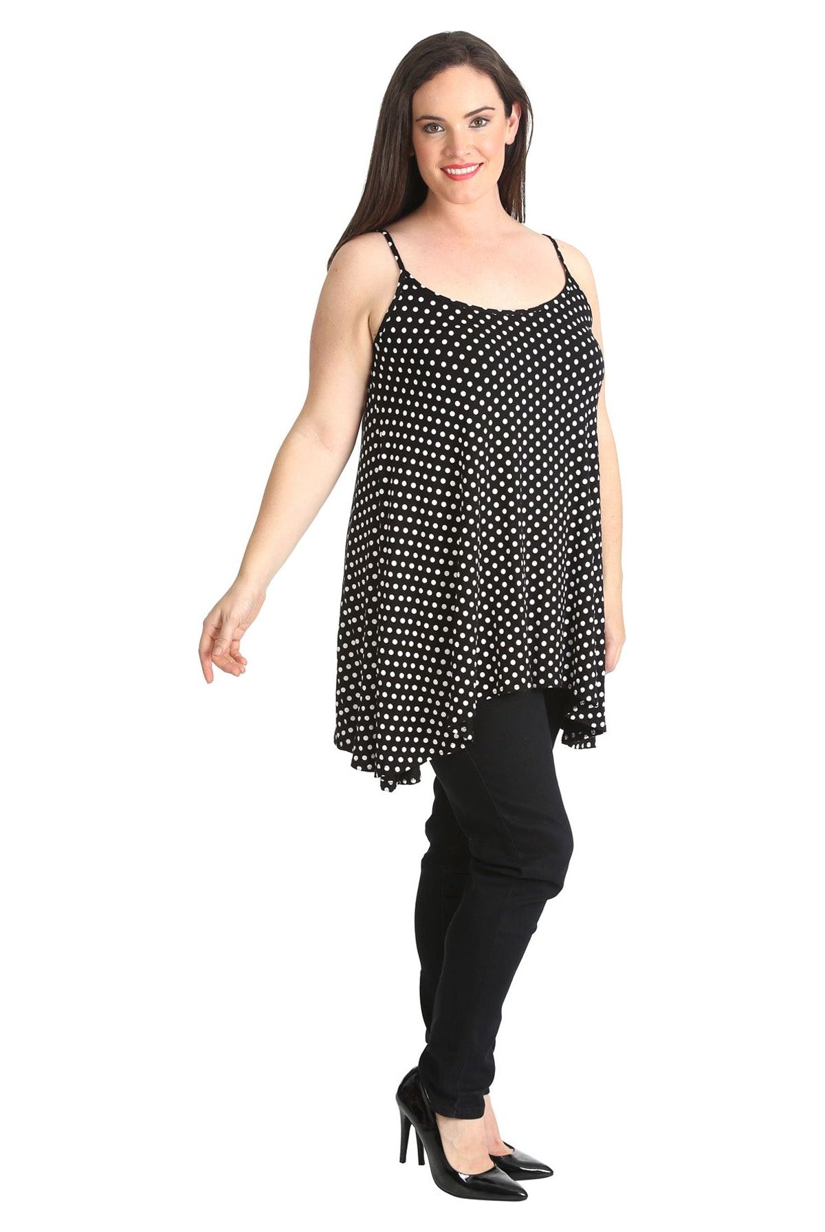 Black White Spot Print Strappy Dress Vest Top Dress WearAll