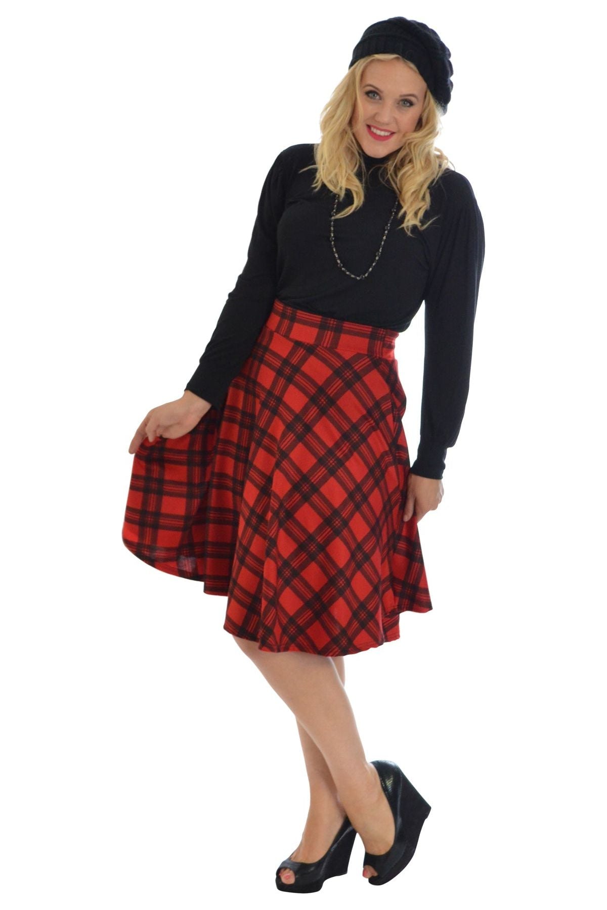 Tartan Elastic Waist Skirt – Flared Skater Style Skirt WearAll