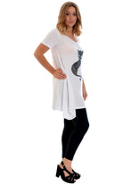 Studded Fur Cat Hanky Hem Short Sleeve Top Apparel & Accessories WearAll