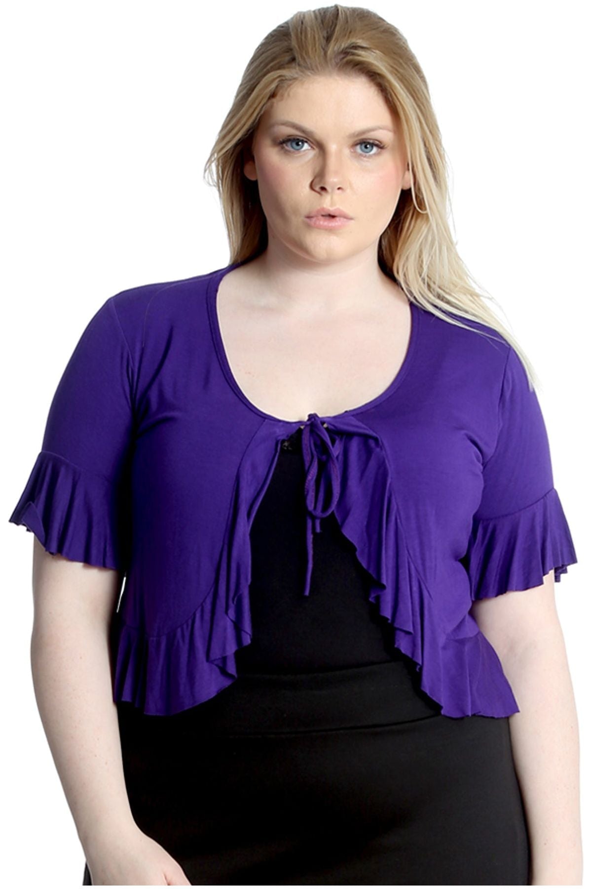 Plus Size Frill Tie Shrug Tops WearAll