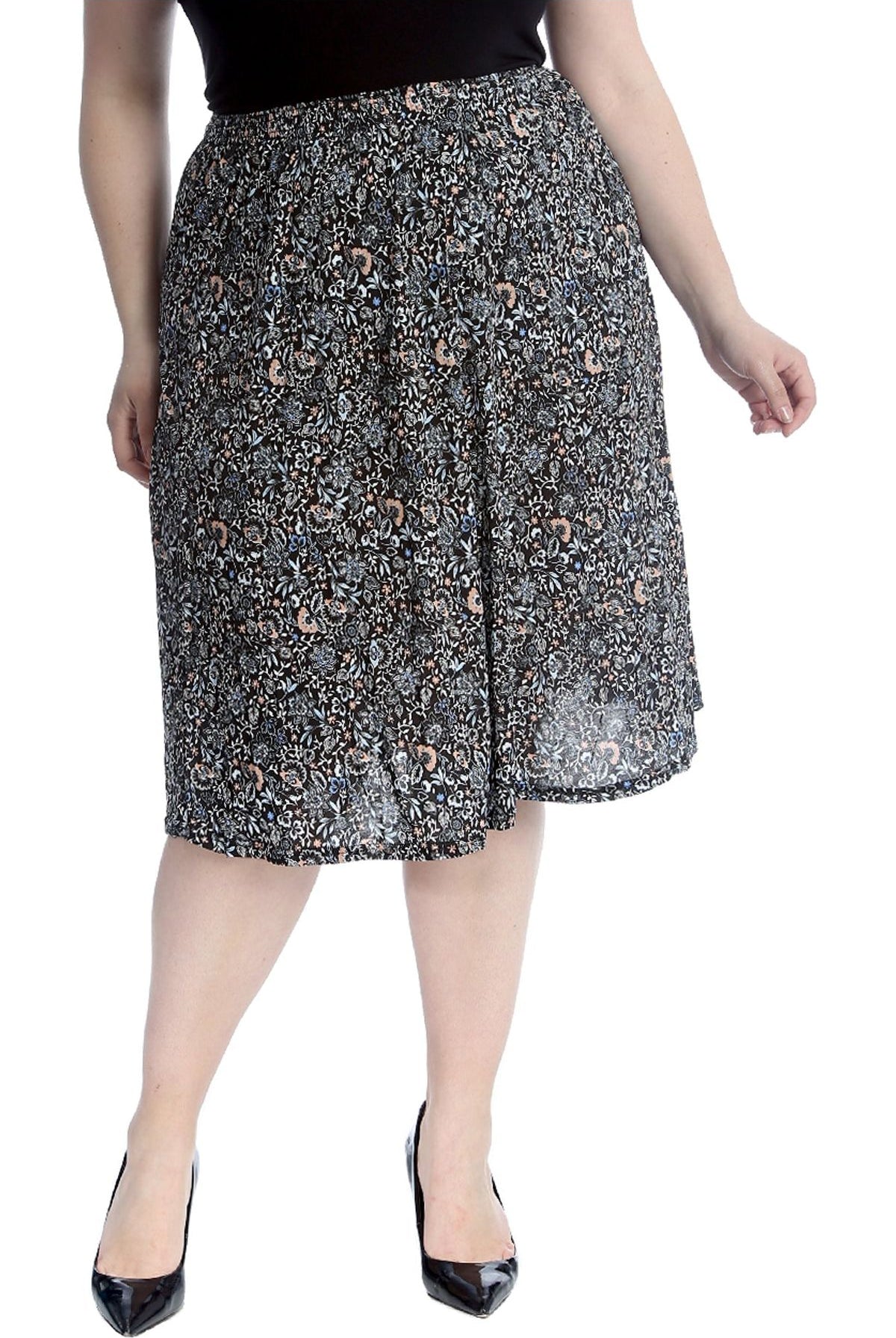 Plus Size Peach Floral Midi Skirt Skirt WearAll