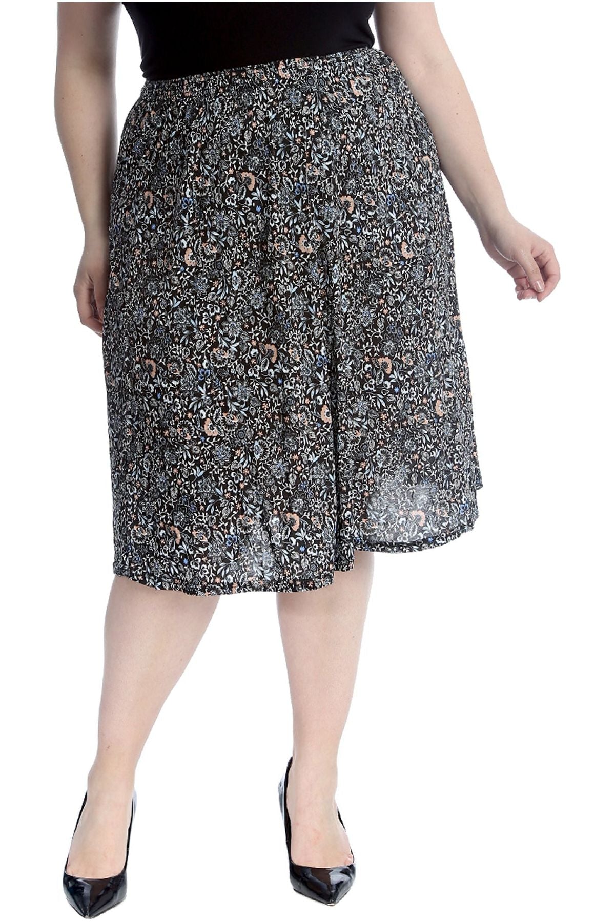 Plus Size Peach Floral Midi Skirt Skirt WearAll