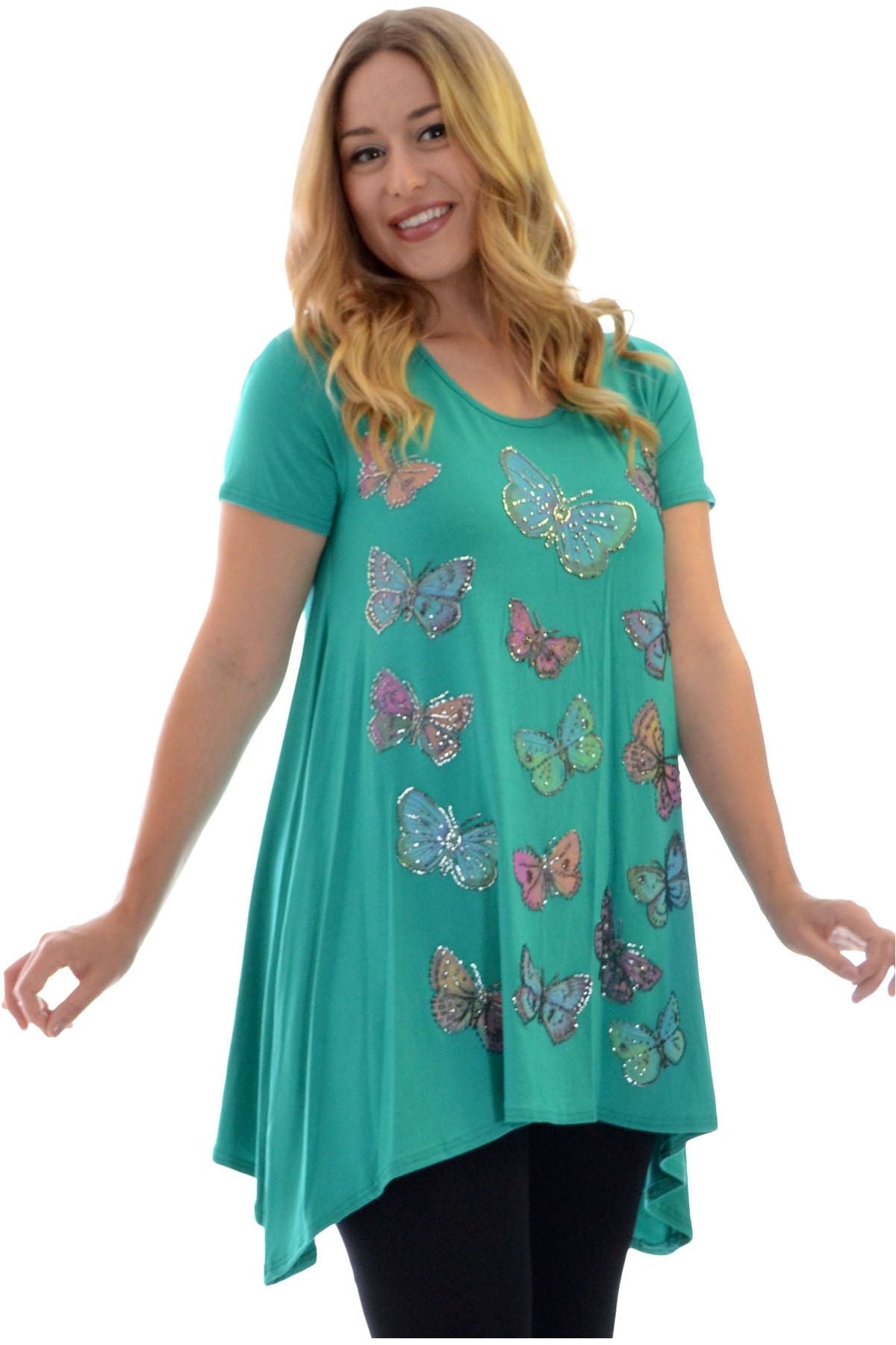 Butterfly Hanky Hem Short Sleeve Top Apparel & Accessories WearAll