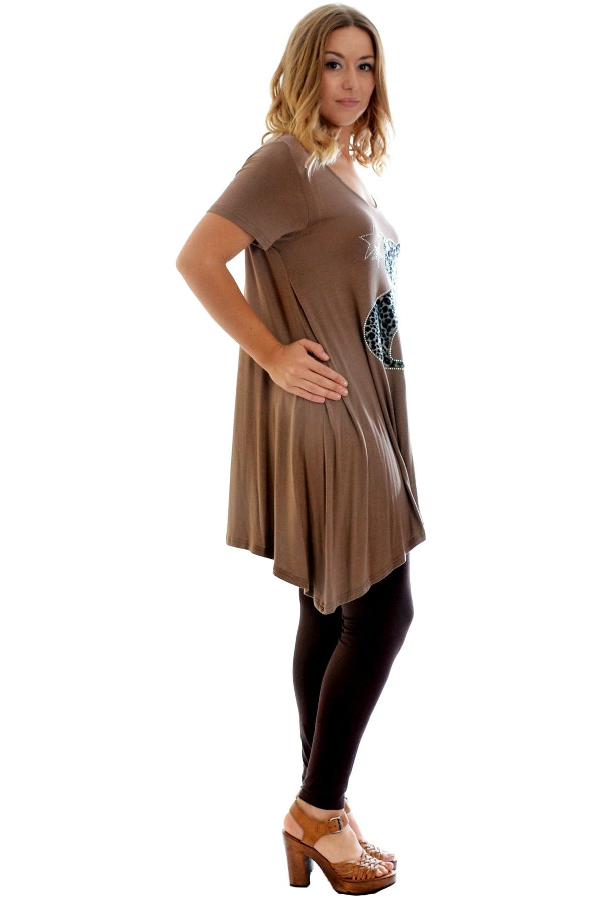 Studded Fur Cat Hanky Hem Short Sleeve Top Apparel & Accessories WearAll