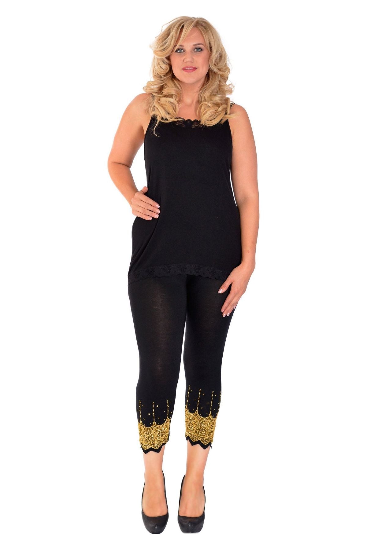 Plus Size Scallop Edge Sequin Leggings Leggings WearAll