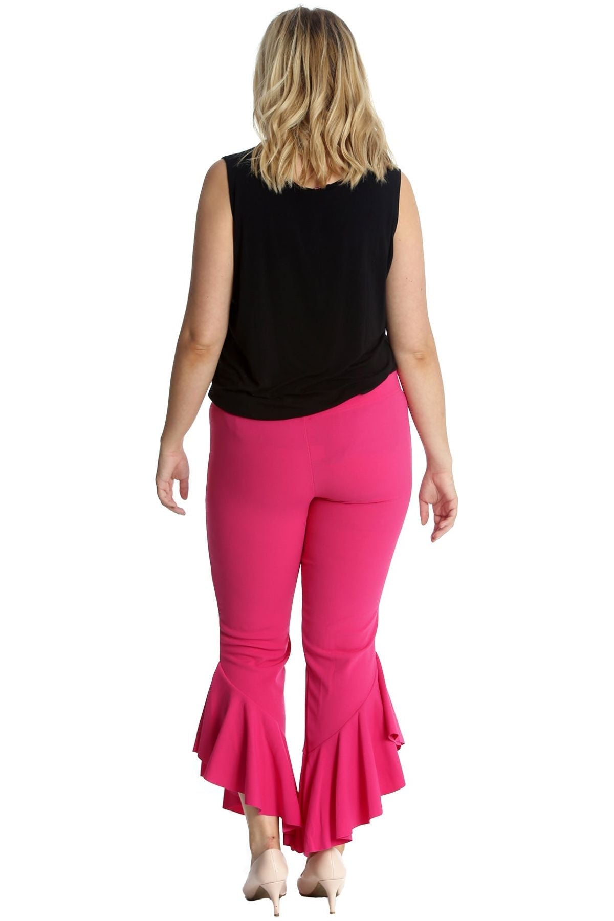 Plus Size Frill Asymmetric Hem Plain Trousers Trousers WearAll