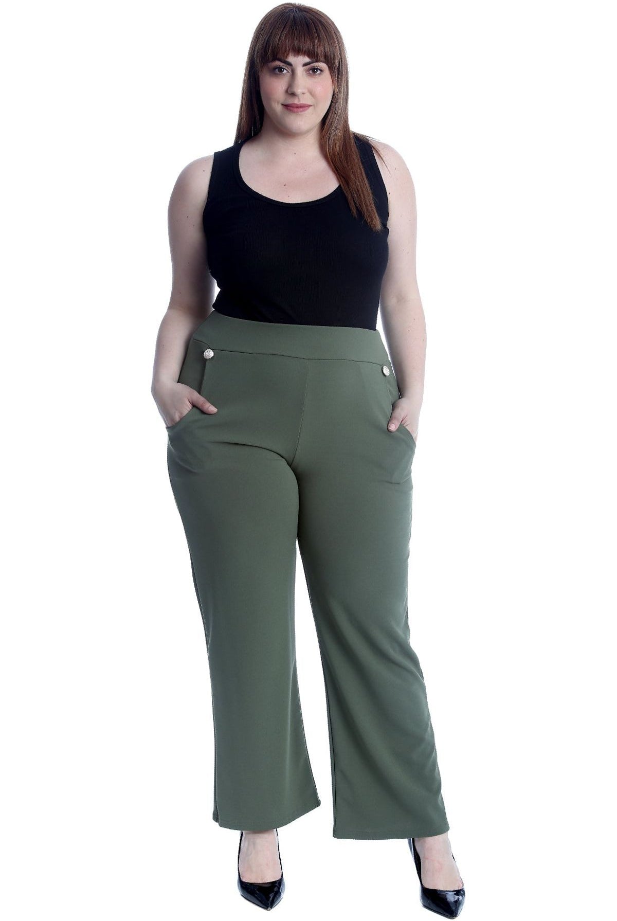 Plus Button Embellished Pocket Palazzo Trousers Trousers WearAll