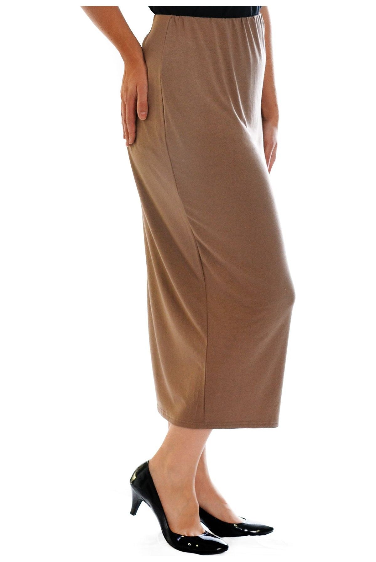 Plus Size Plain Long Ladies Stretch Maxi Skirt Apparel & Accessories WearAll Mocha 14