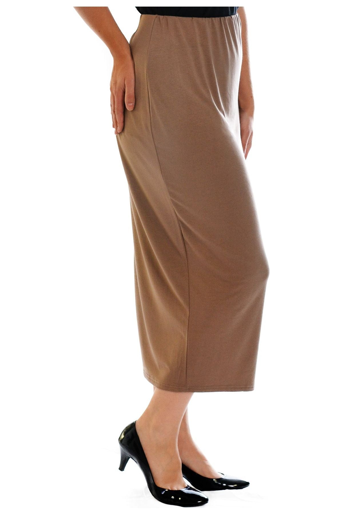 Plus Size Plain Long Ladies Stretch Maxi Skirt Apparel & Accessories WearAll Mocha 14
