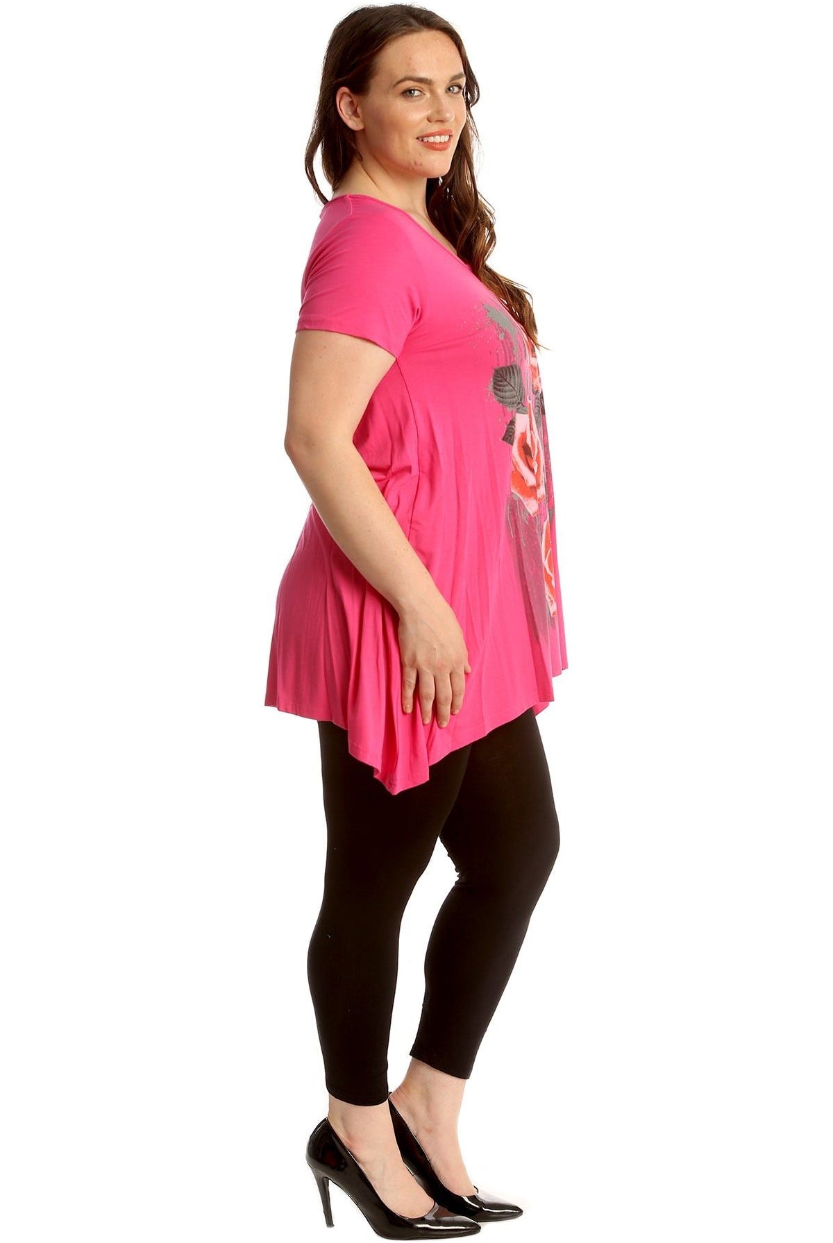 Three Rose Print Hanky Hem Short Sleeve Top Apparel & Accessories WearAll