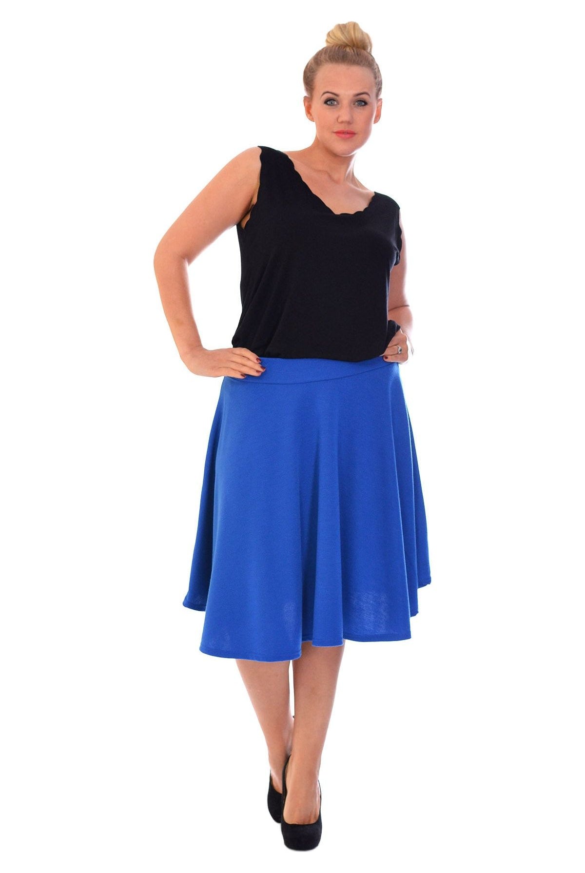 Flared Elastic Waist Skater Skirt