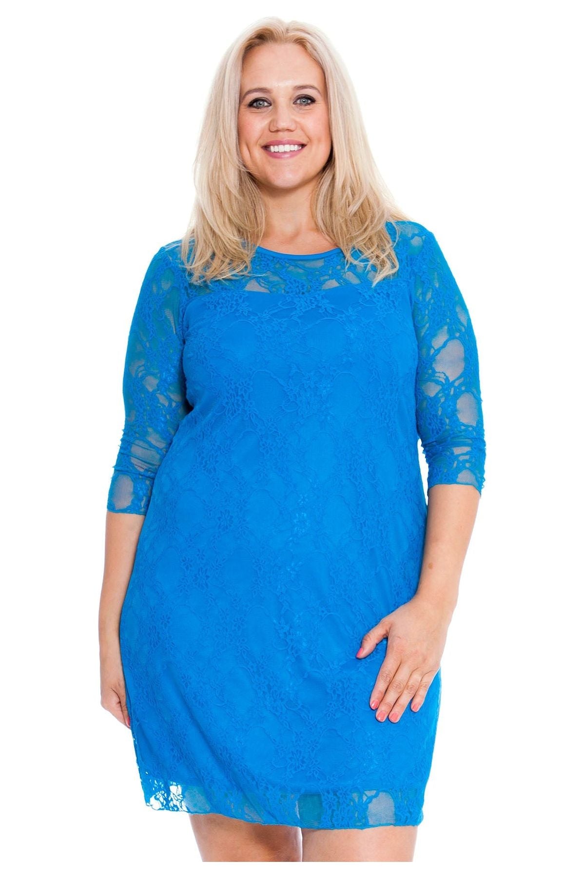 Lace Lined 3/4 Knee Length Dress Dress WearAll Turquoise 14