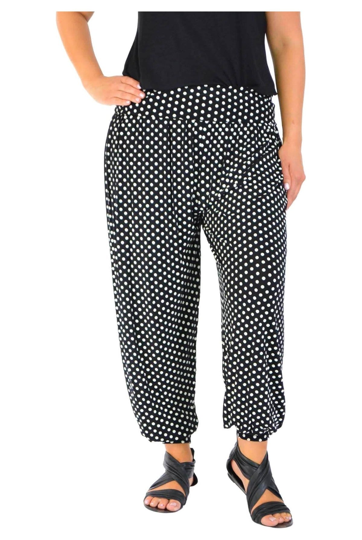 Polka Dot Print Harem Trouser Trousers WearAll Black Spot 8-10