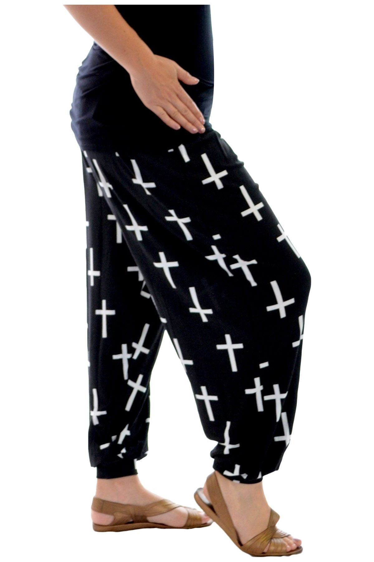 Plus Size Cross Print Harem Trousers Trousers WearAll Black Cross 16-18