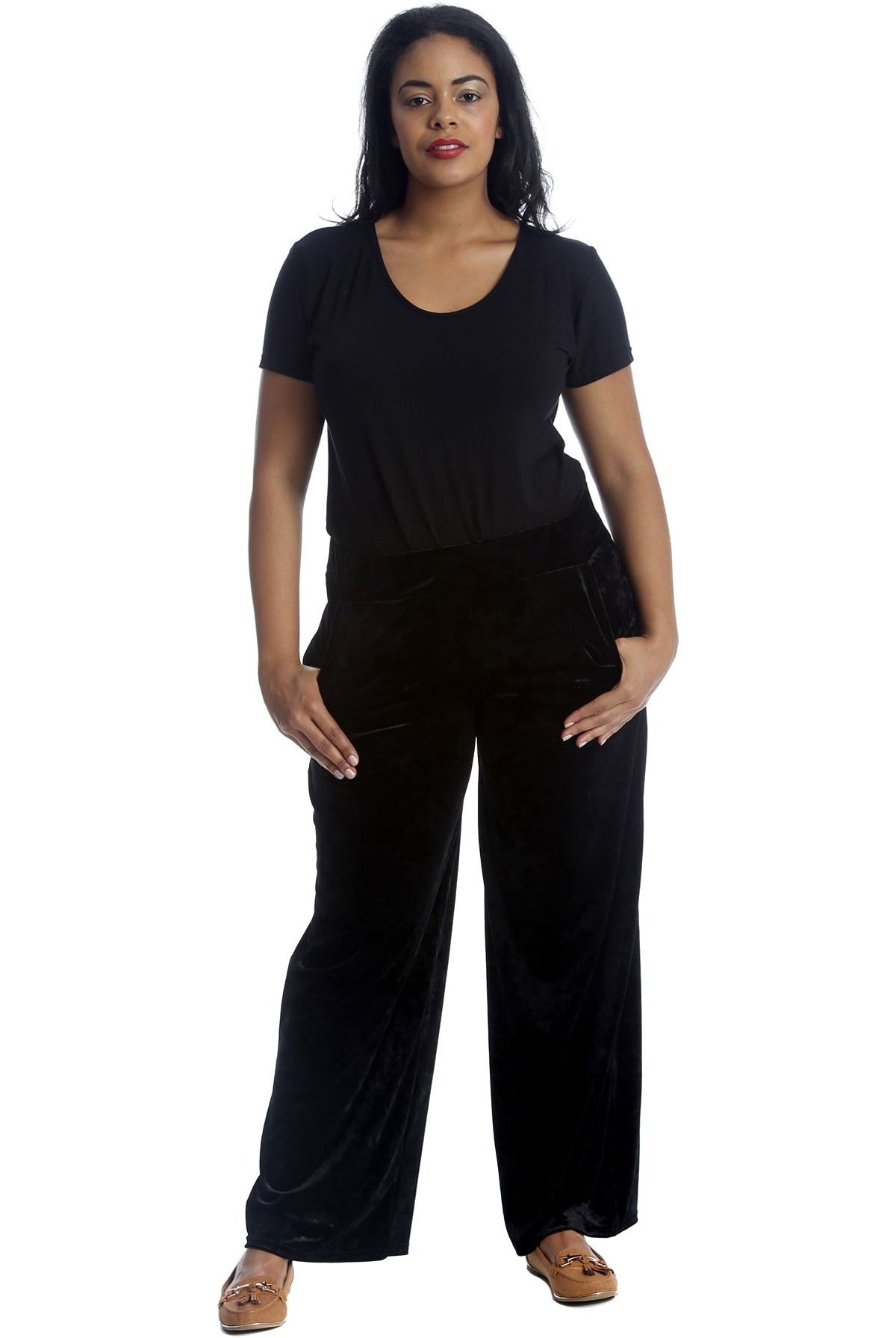 Velour Velvet Wide Flared Leg Pocket Palazzo Palazzo WearAll