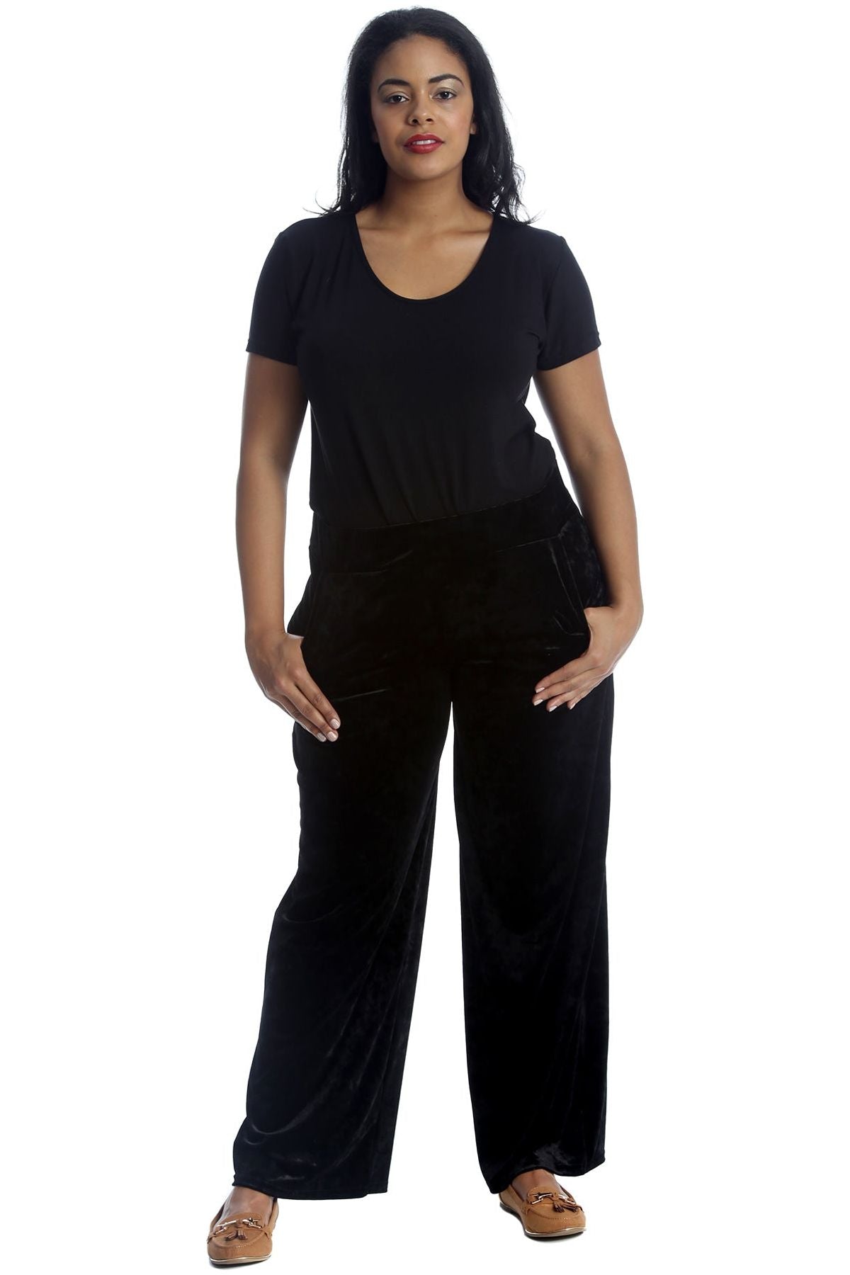 Velour Velvet Wide Flared Leg Pocket Palazzo Palazzo WearAll