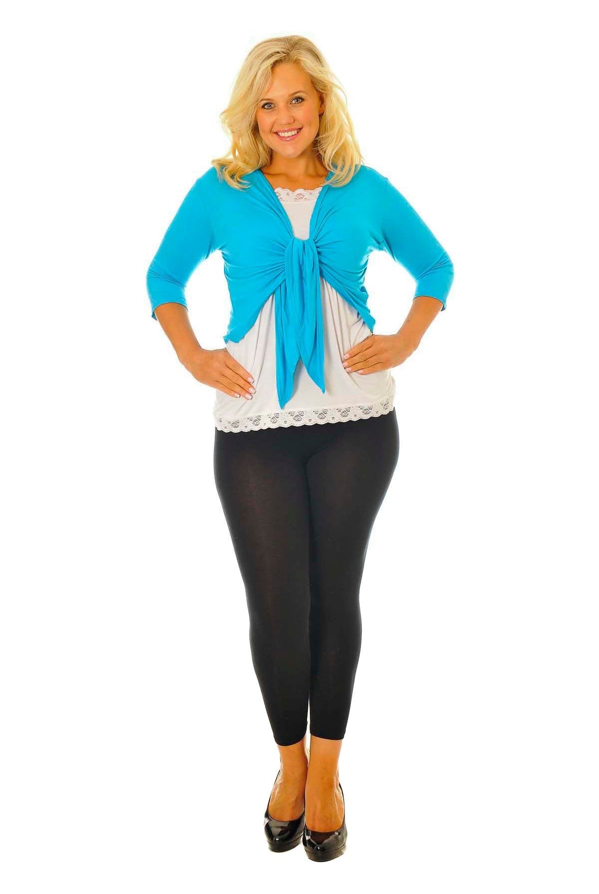 Plus Size 3/4 Sleeve Tie Shrug Tops WearAll