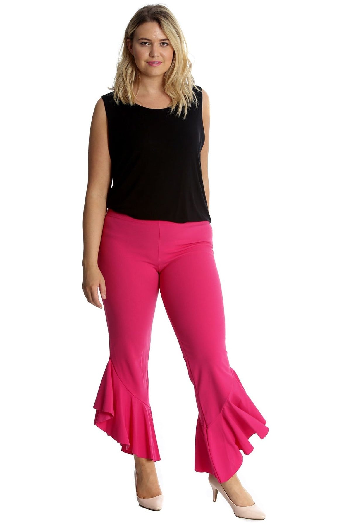 Plus Size Frill Asymmetric Hem Plain Trousers Trousers WearAll