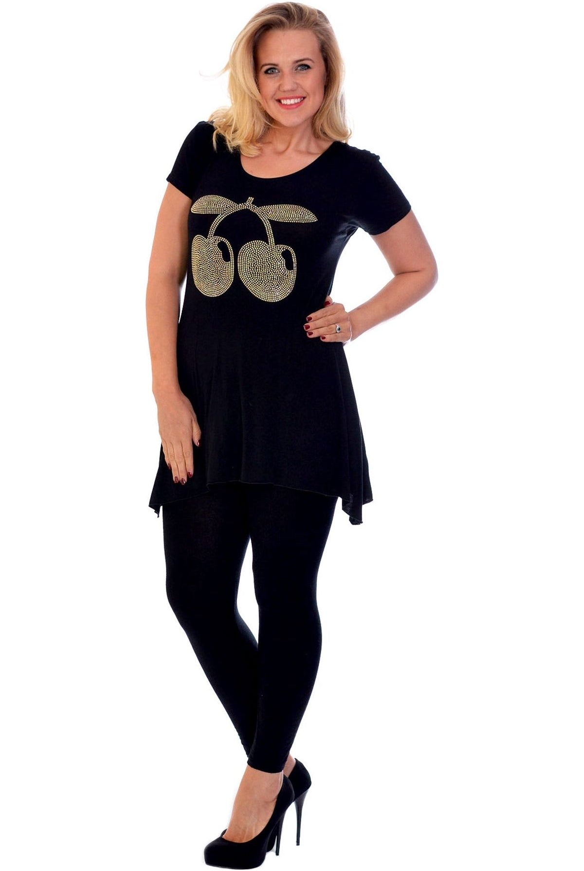 Cherry Stud Hanky Hem Short Sleeve Top Apparel & Accessories WearAll