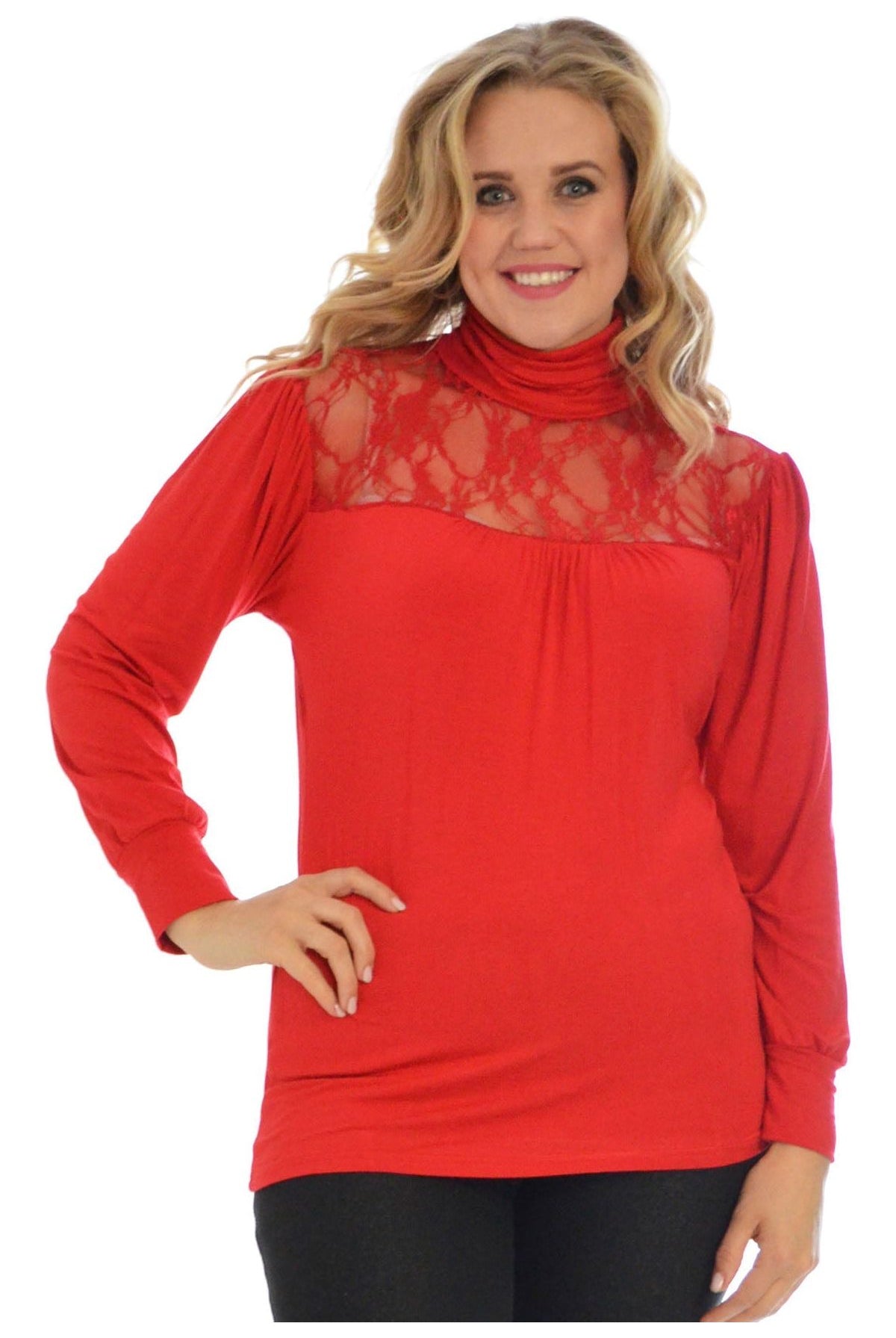 Lace Turtle Neck Long Sleeve Top Tops WearAll