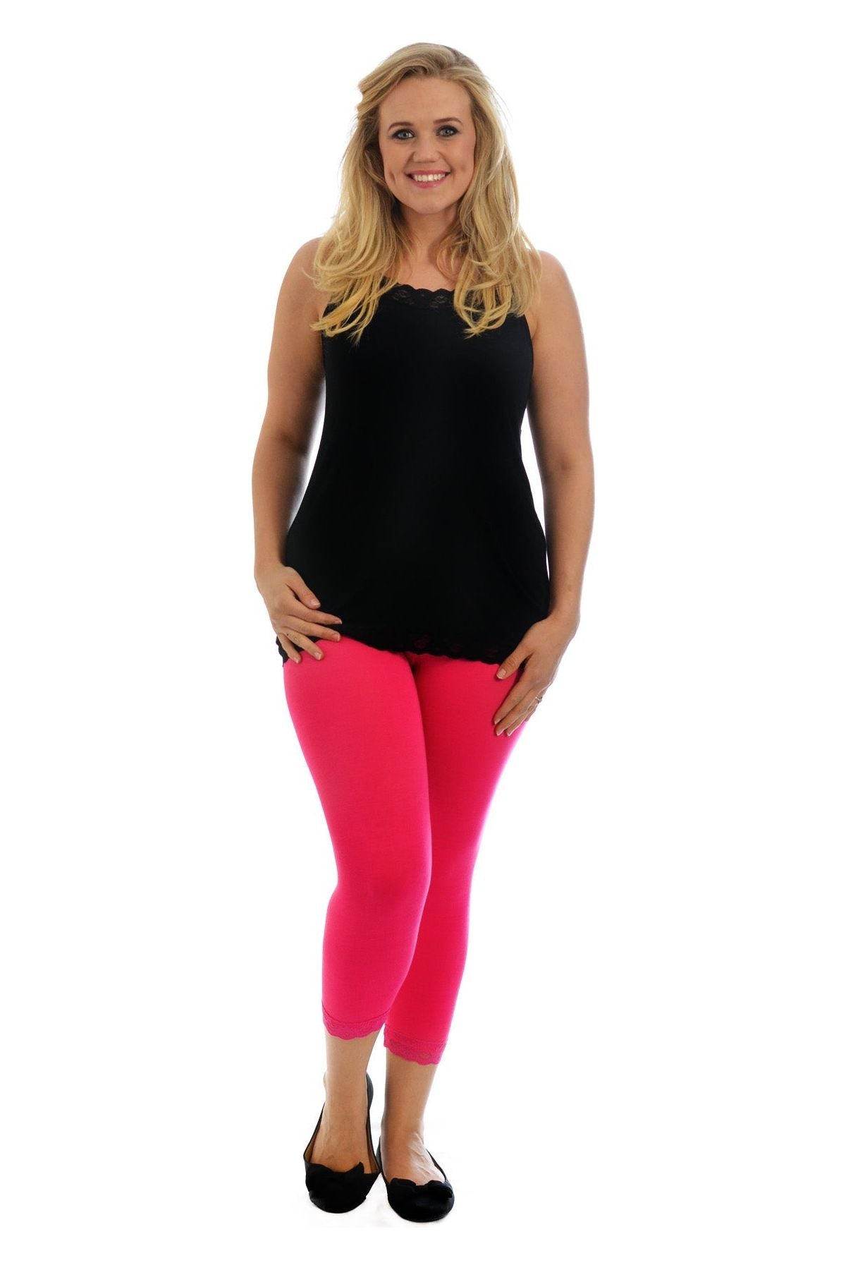 Cropped Lace Trim Leggings Leggings WearAll