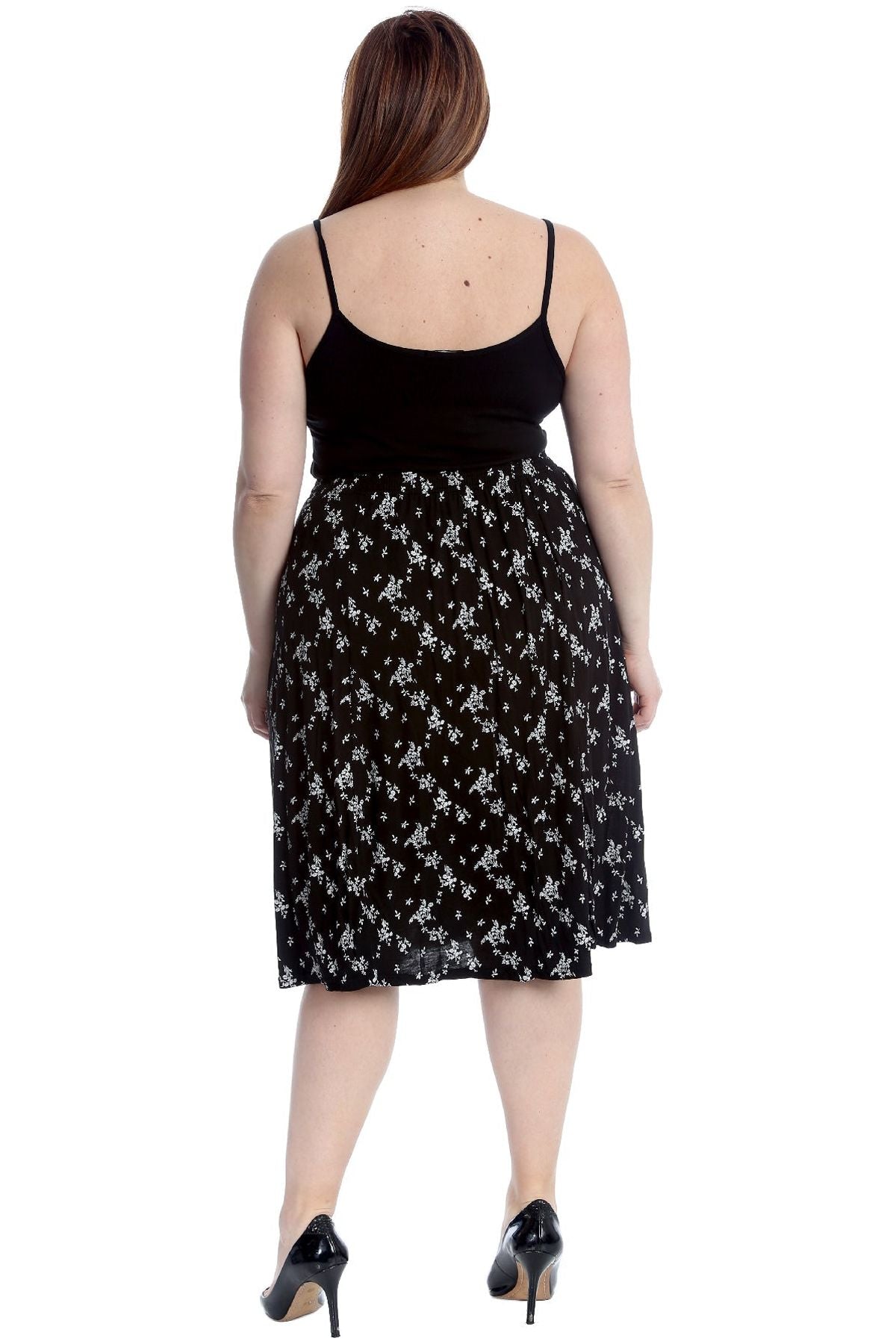 Plus Size Floral Leafy Print Midi Skirt Skirt WearAll