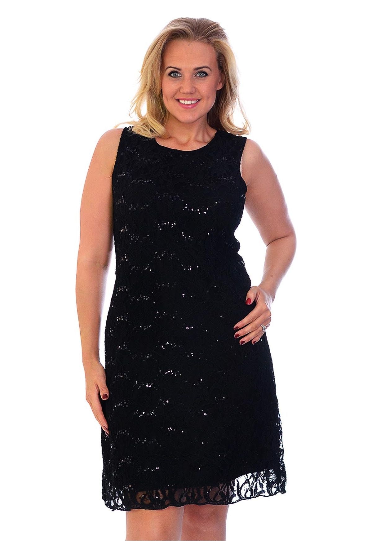 Plus Size Flapper Lace Dress Dress WearAll Black 16-18