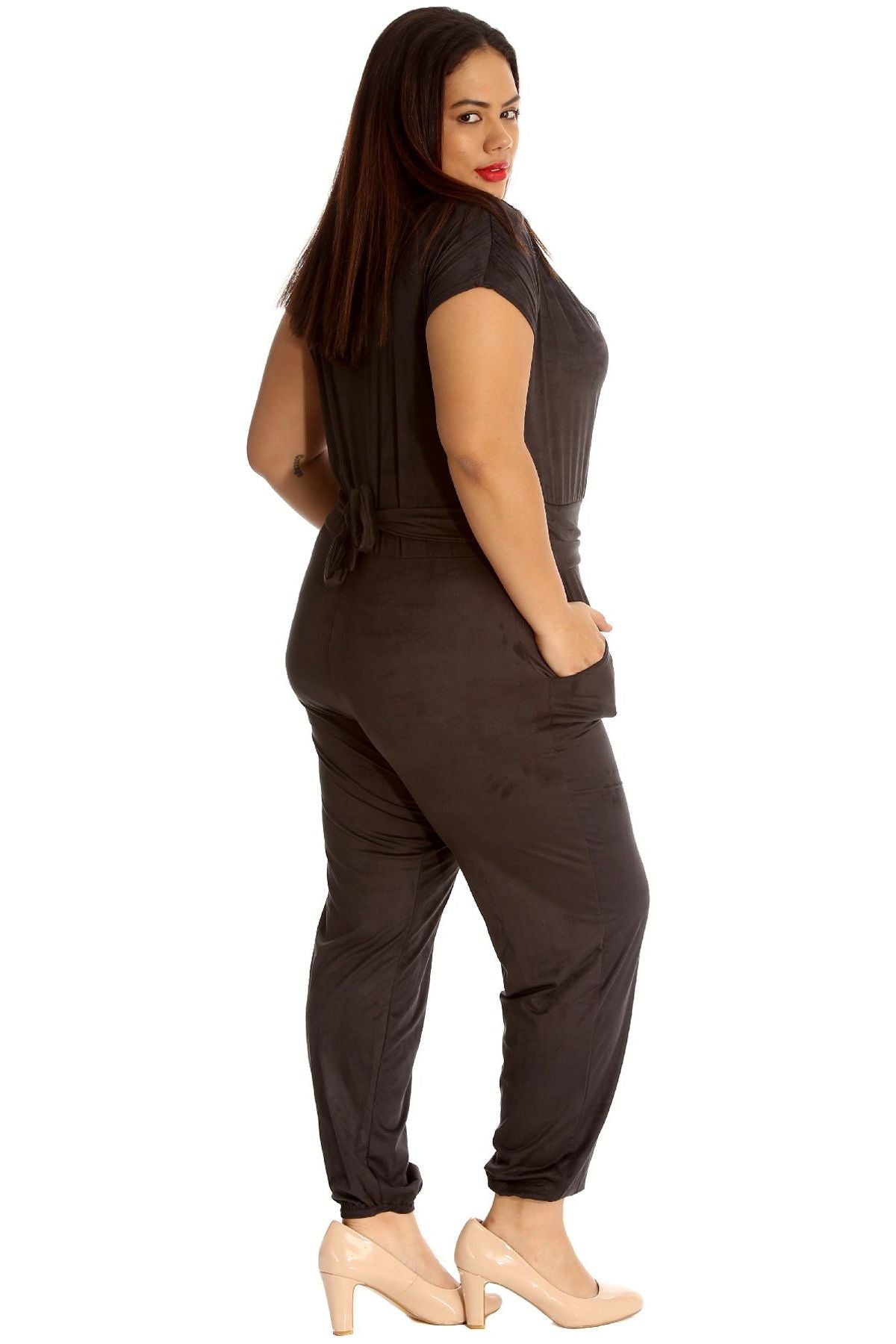 Plus Size Cowl Neck Pocket Belted Jumpsuits Jumpsuit WearAll