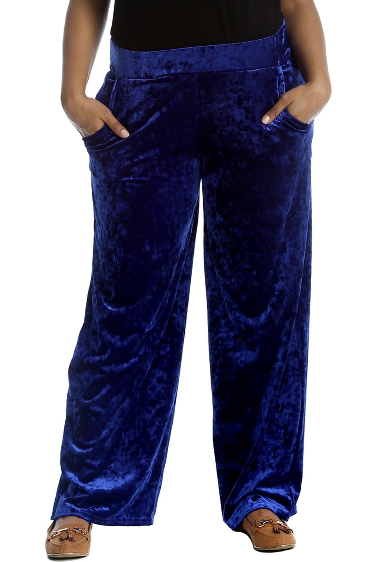 Velour Velvet Wide Flared Leg Pocket Palazzo Palazzo WearAll Royal Blue 12-14