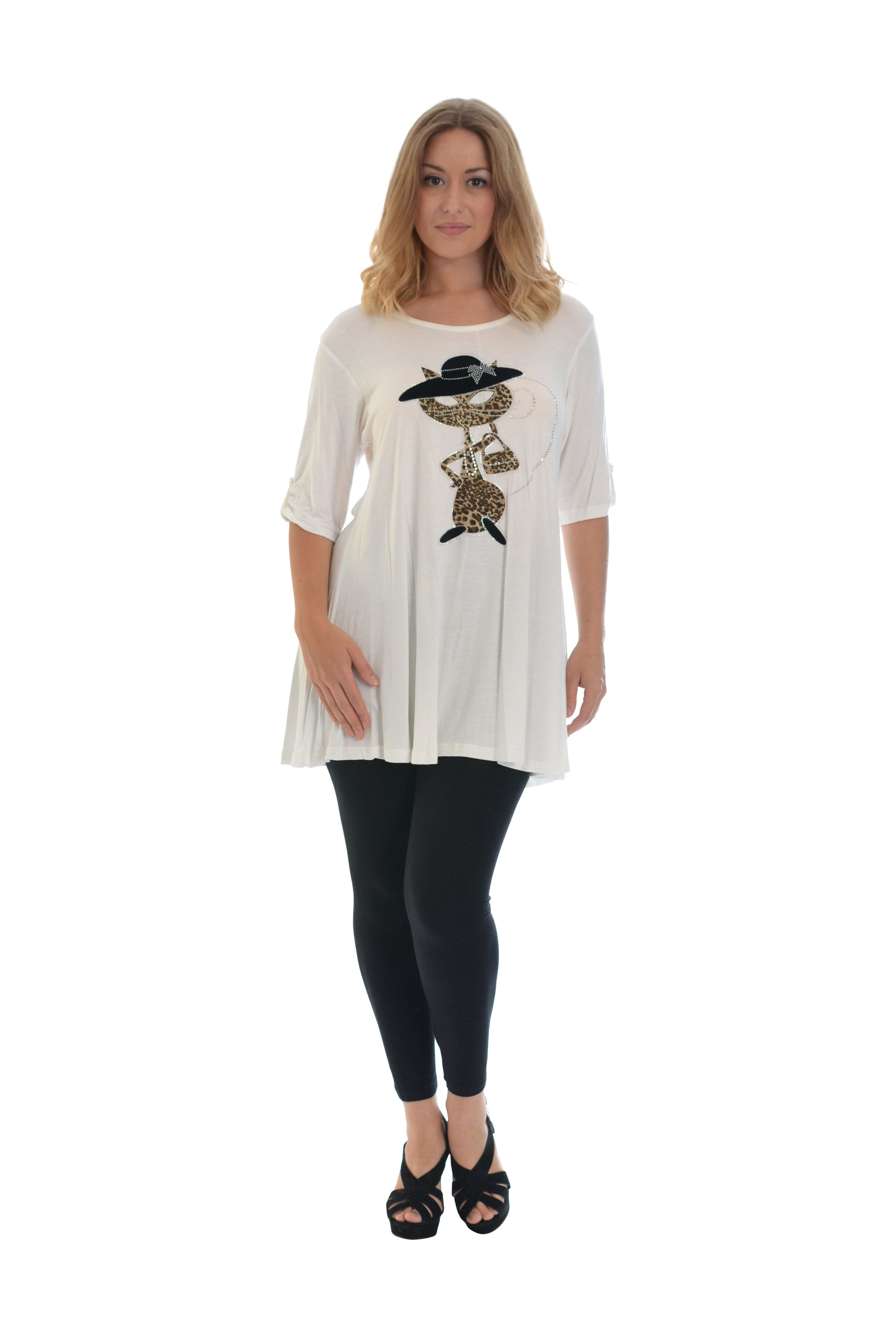 Cat With Hat Stud 2 Button Top Apparel & Accessories WearAll