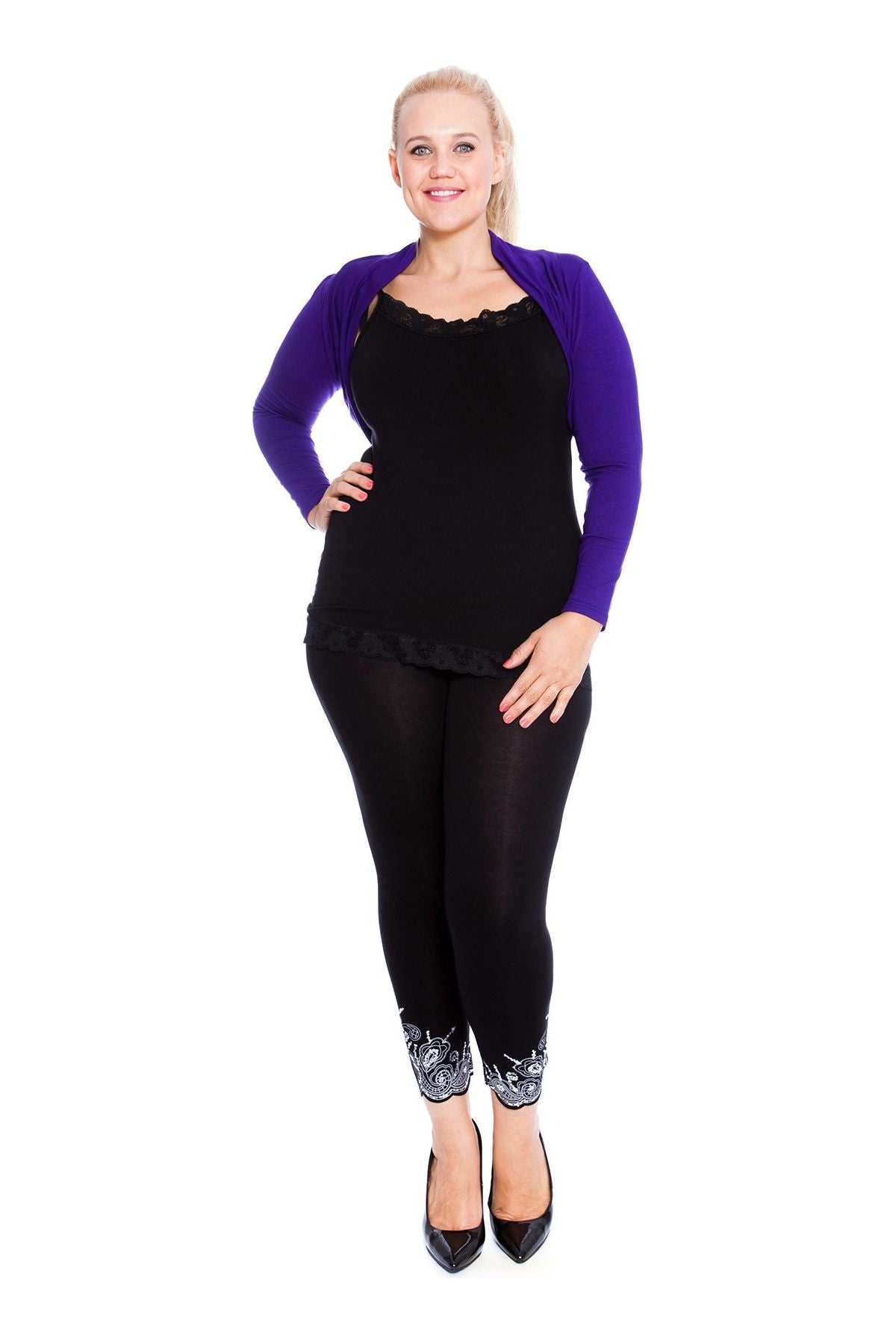 Plus Size Long Sleeve Crop Bolero Shrug Tops WearAll Purple 20-22