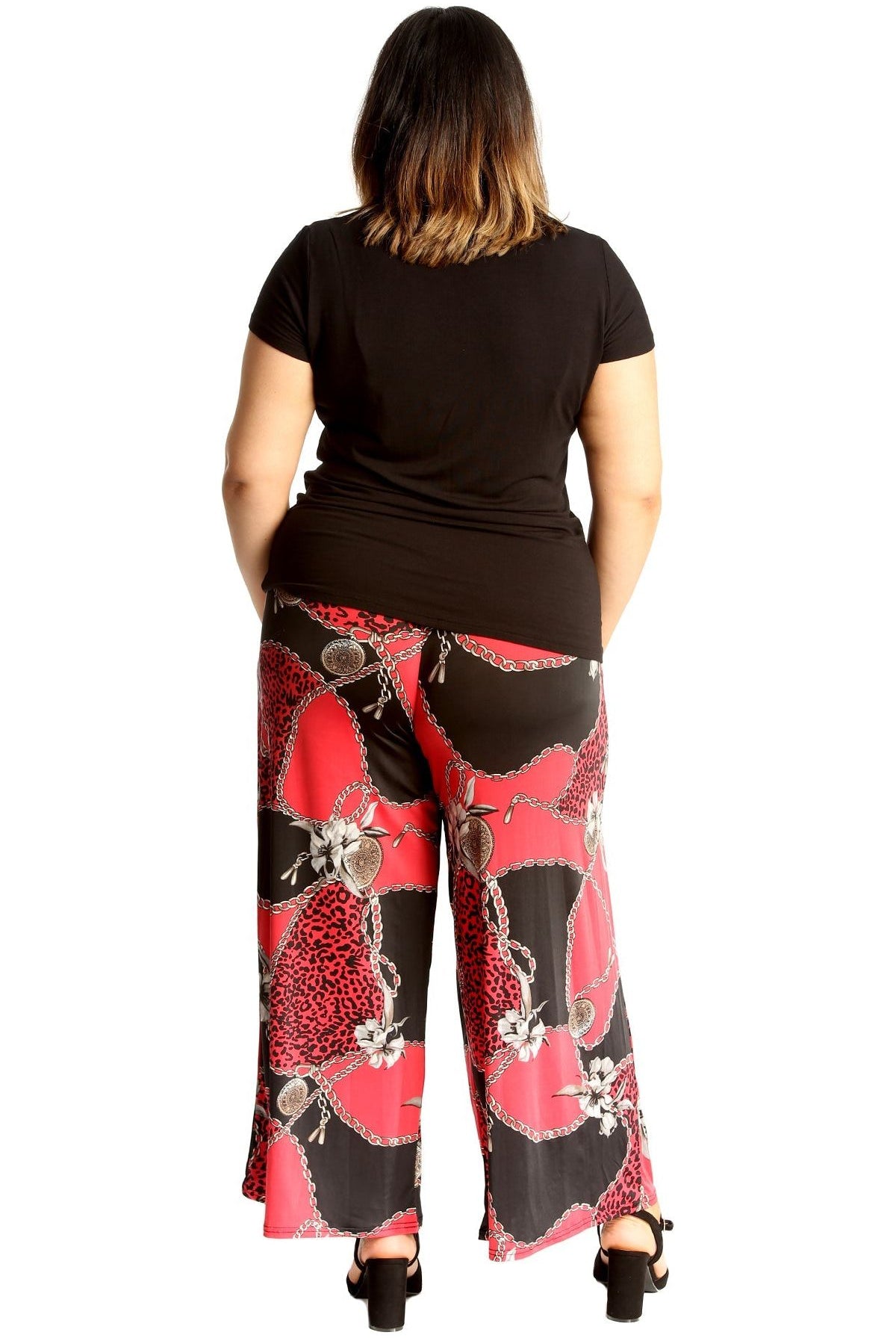 Plus Size Red Leopard Chain Print Palazzo Trouser Palazzo WearAll