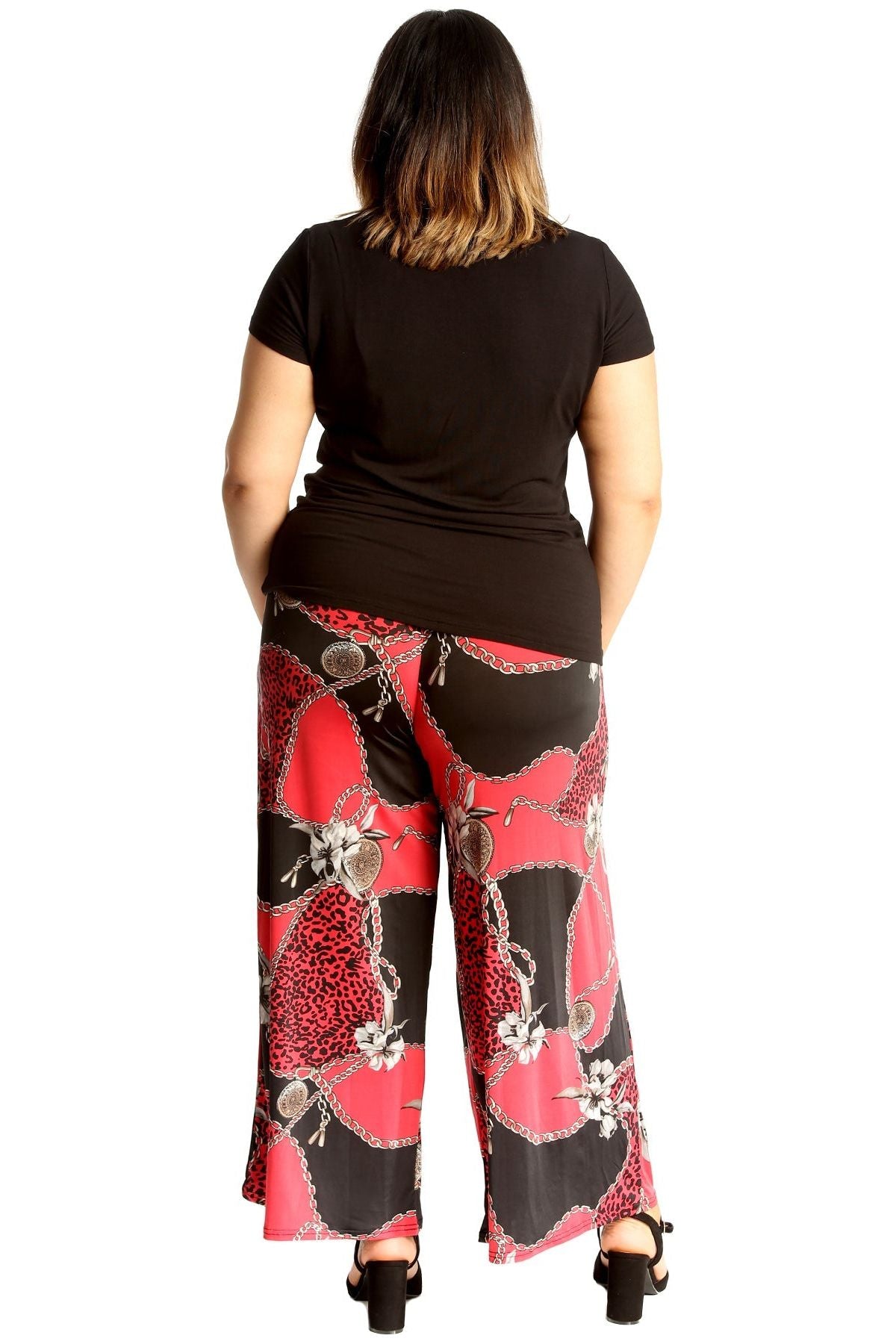 Plus Size Red Leopard Chain Print Palazzo Trouser Palazzo WearAll