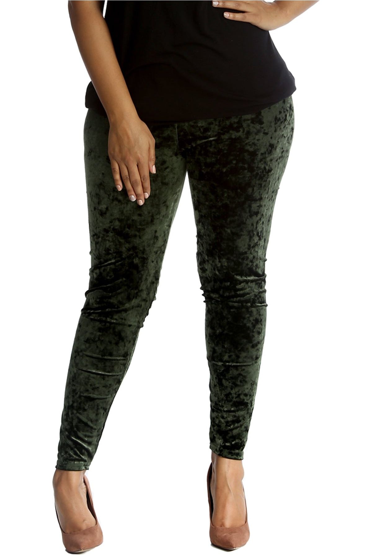 Full Length Crushed Velour Velvet Leggings Leggings WearAll 12-14 Green