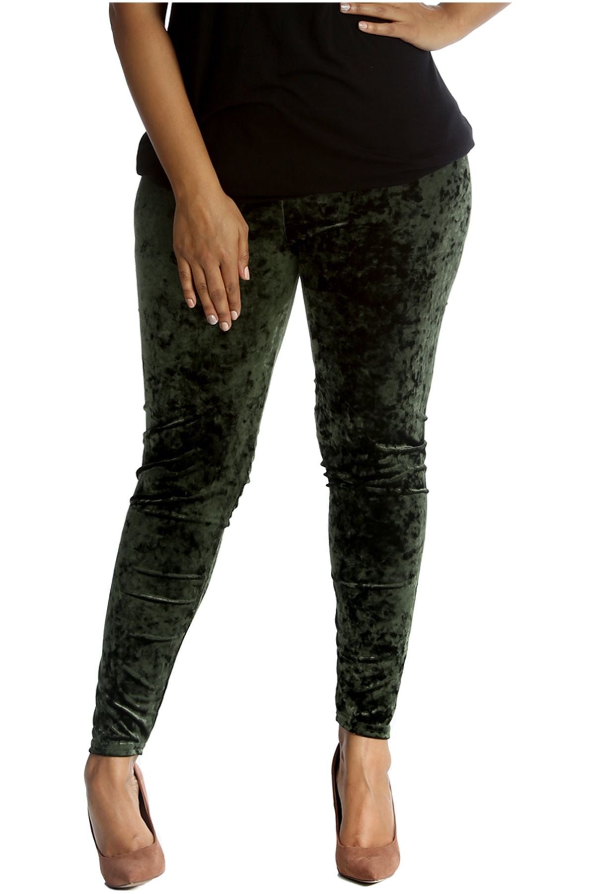 Full Length Crushed Velour Velvet Leggings Leggings WearAll 12-14 Green