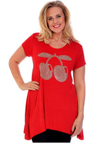 Cherry Stud Hanky Hem Short Sleeve Top Apparel & Accessories WearAll Red 26-28
