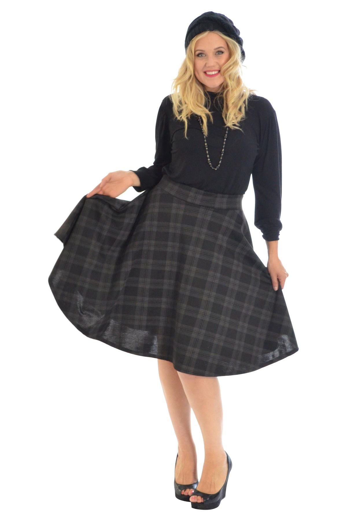 Tartan Elastic Waist Skirt – Flared Skater Style Skirt WearAll