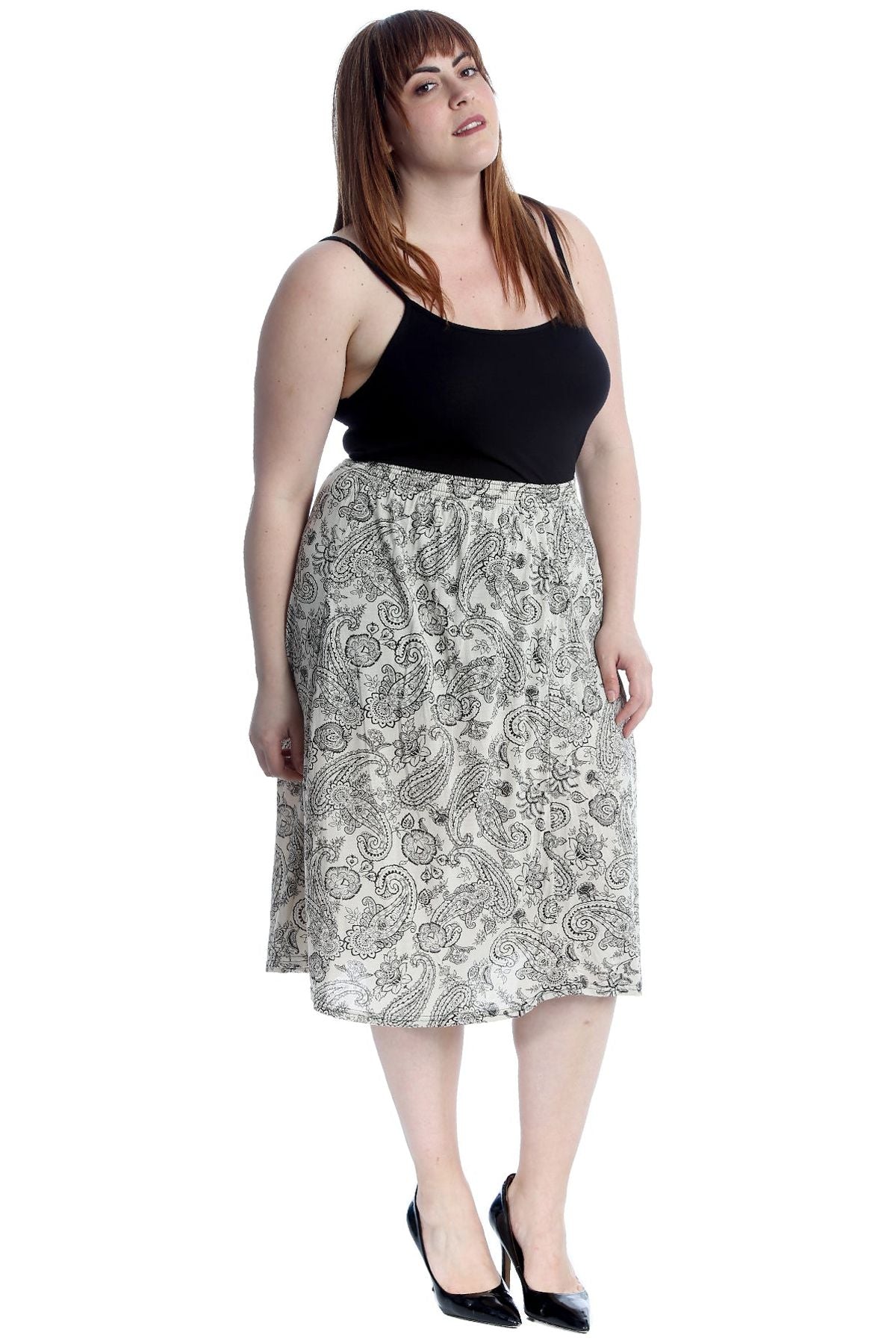 Plus Size Paisley Stone Print Midi Skirt Skirt WearAll
